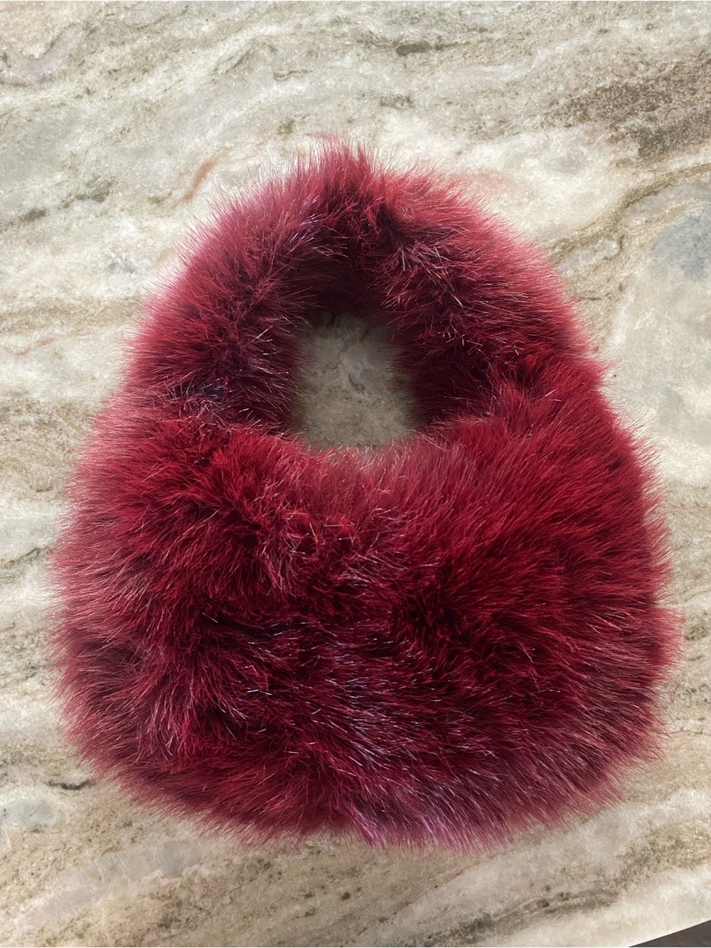 Plush Burgundy Faux Fur Handbag